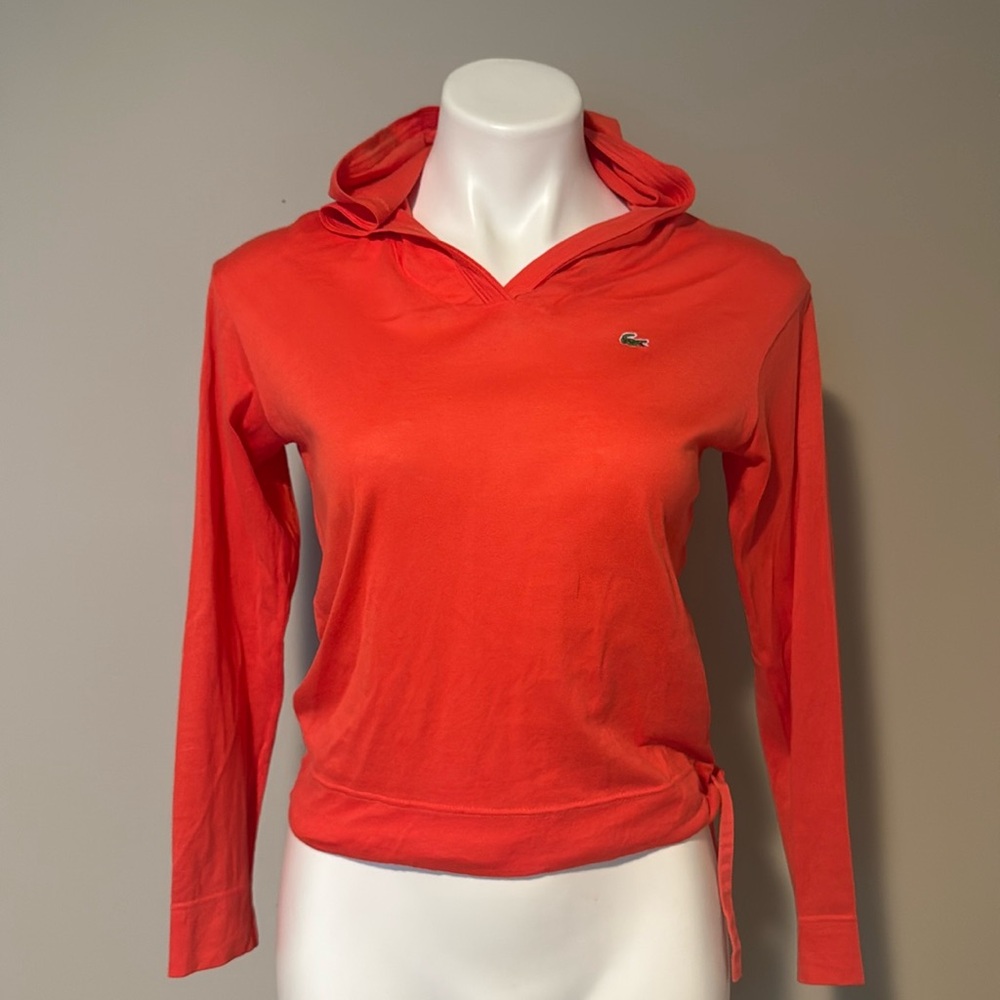 Lacoste Orange Pink Pullover Hoodie Lightweight Long Sleeve Size EUR 34 US 2 XS